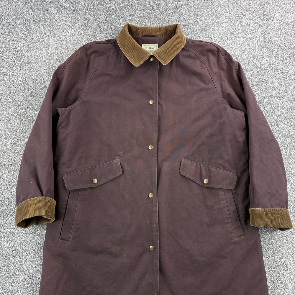 LL Bean Field Coat Duster Women's L Pet Burgundy Aztec Lined Barn Jacket 0YV68